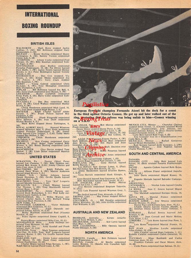 Boxing News Clipping #1032 - Fernando Atzori vs. Octavio Gomez, Jerry Quarry, Muhammad Ali