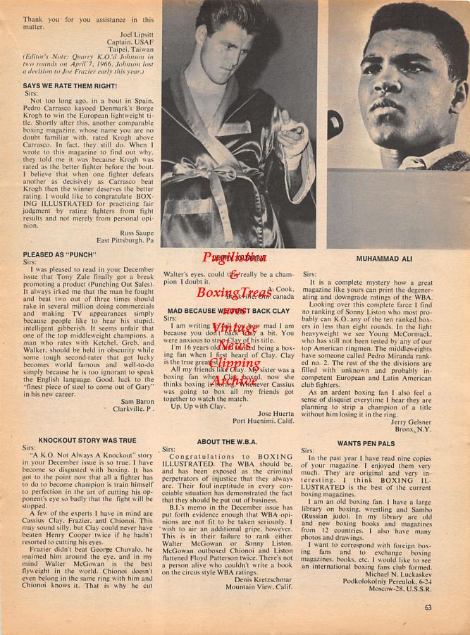 Boxing News Clipping #1032 - Fernando Atzori vs. Octavio Gomez, Jerry Quarry, Muhammad Ali