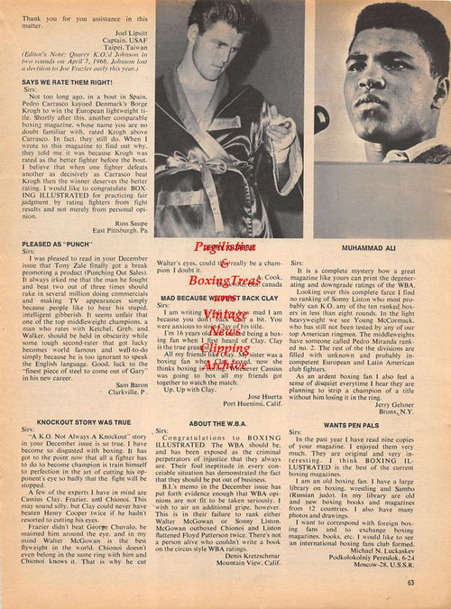 Boxing News Clipping #1032 - Fernando Atzori vs. Octavio Gomez, Jerry Quarry, Muhammad Ali