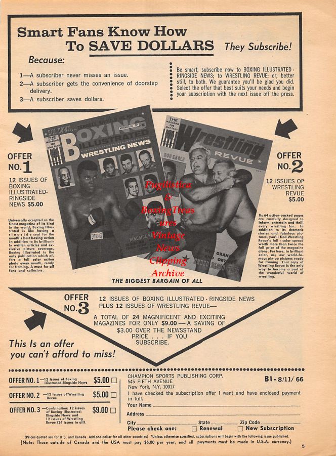 Boxing News Clipping #1035 - Amos Johnson, Isaac Logart vs. Emile Griffith