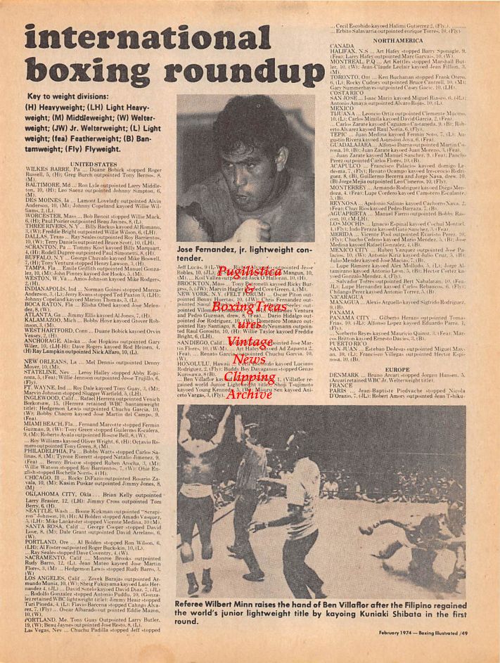 Boxing News Clipping #104 - Jose Fernandez Jr., Ben Villaflor vs. Kuniaki Shibata, Ron Lyle, Eder Jofre vs. Vicente Saldivar