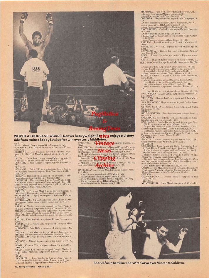 Boxing News Clipping #104 - Jose Fernandez Jr., Ben Villaflor vs. Kuniaki Shibata, Ron Lyle, Eder Jofre vs. Vicente Saldivar
