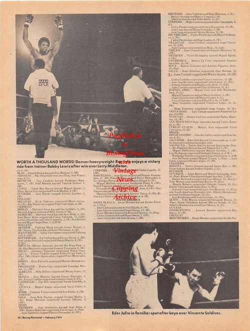Boxing News Clipping #104 - Jose Fernandez Jr., Ben Villaflor vs. Kuniaki Shibata, Ron Lyle, Eder Jofre vs. Vicente Saldivar