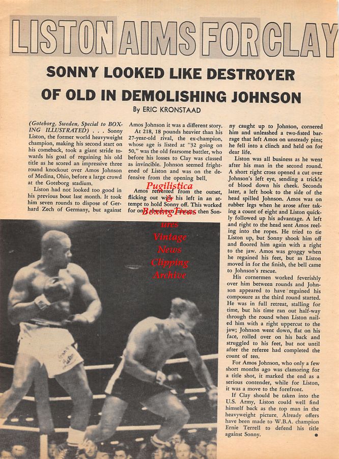Boxing News Clipping #1042 - Sonny Liston vs. Amos Johnson, Lou Ambers vs. Lew Jenkins
