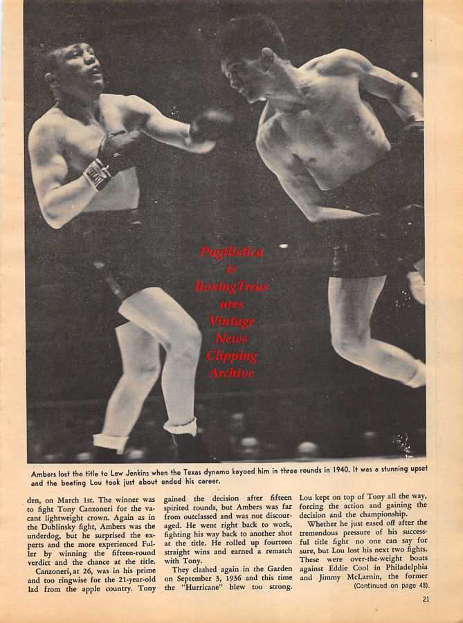 Boxing News Clipping #1042 - Sonny Liston vs. Amos Johnson, Lou Ambers vs. Lew Jenkins