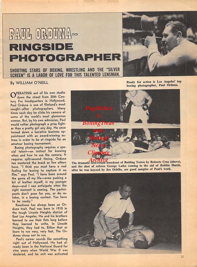 Boxing News Clipping #1043 - Paul Orduna "Ringside Photographer", Battling Torres vs. Roberto Cruz, Robbie Harris and more