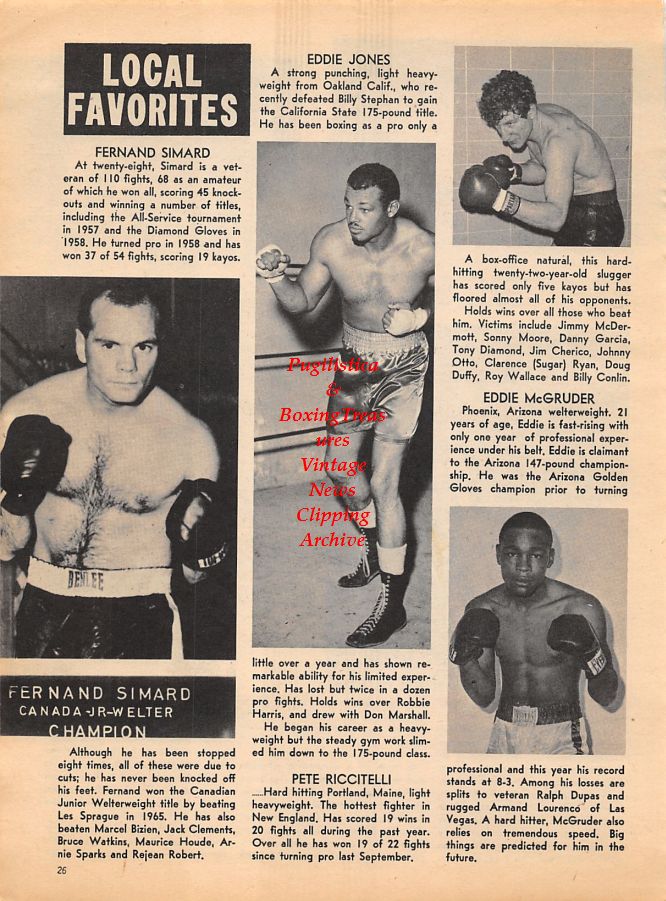 Boxing News Clipping #1044 - Fernand Simard, Eddie Jones, Pete Riccitelli, Eddie McGruder, Danny Kid, Hiroyuki Ebihara