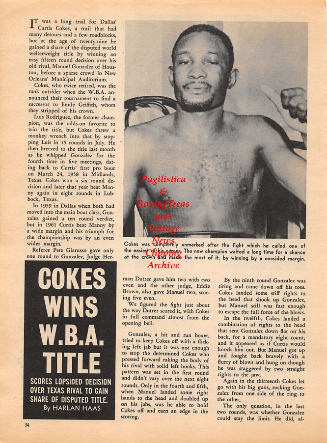 Boxing News Clipping #1048 - Curtis Cokes, Muhammad Ali, Karl Mildenberger, Cleveland Williams