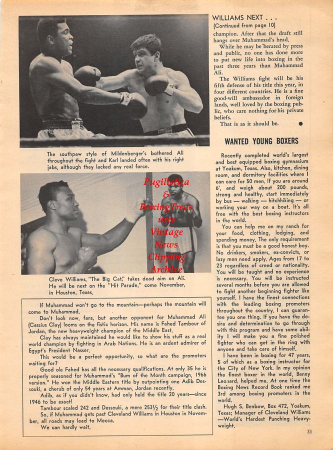 Boxing News Clipping #1048 - Curtis Cokes, Muhammad Ali, Karl Mildenberger, Cleveland Williams