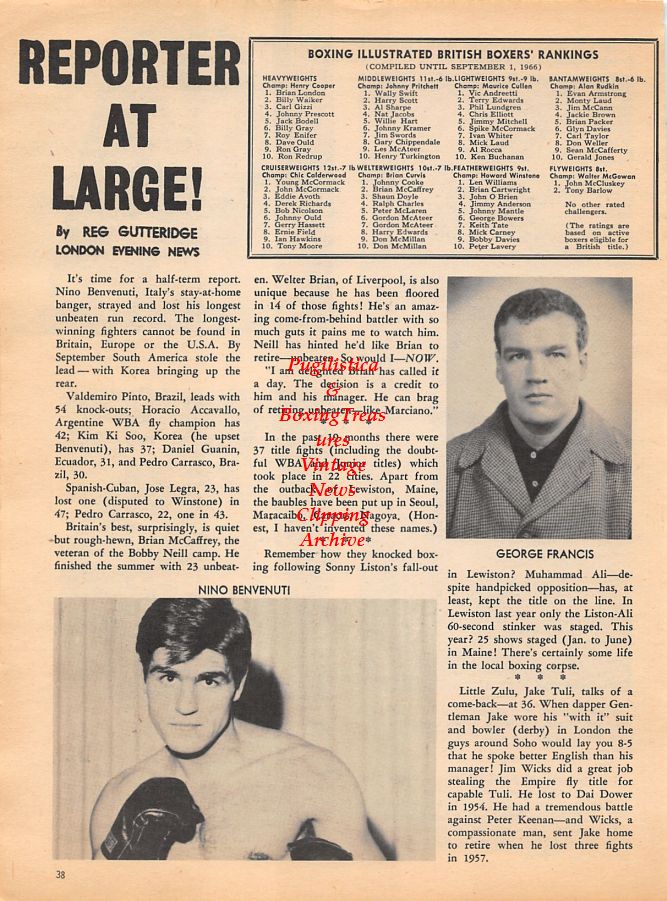 Boxing News Clipping #1050 - Bobby Valdez, George Francis, Nino Benvenuti