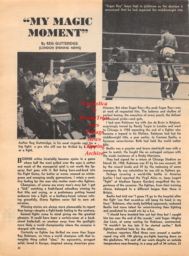 Boxing News Clipping #1051 - "My Magic Moment" by Reg Gutteridge, Johnny Hendrickson, Harry H. Corbett