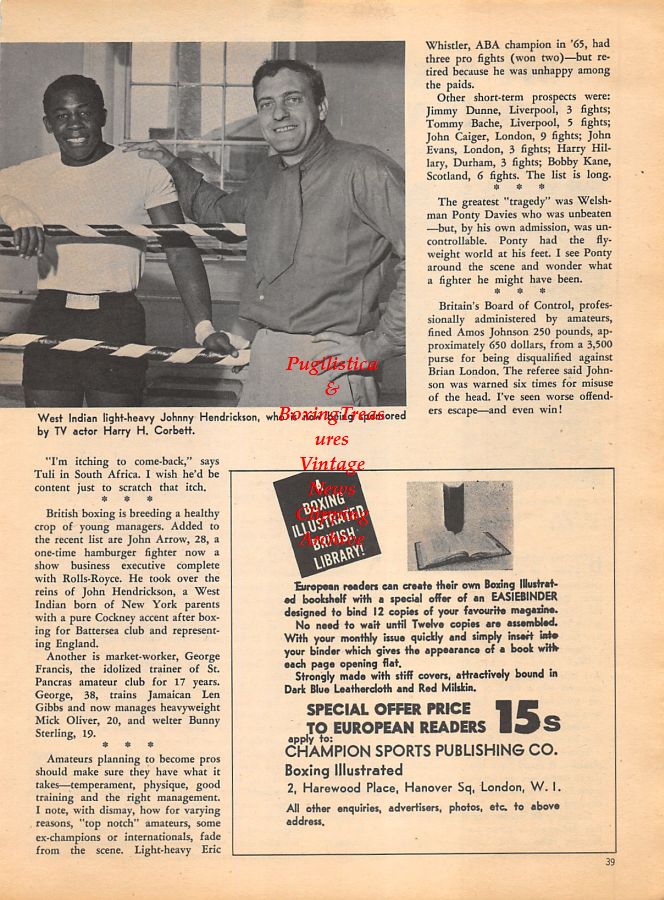 Boxing News Clipping #1051 - "My Magic Moment" by Reg Gutteridge, Johnny Hendrickson, Harry H. Corbett