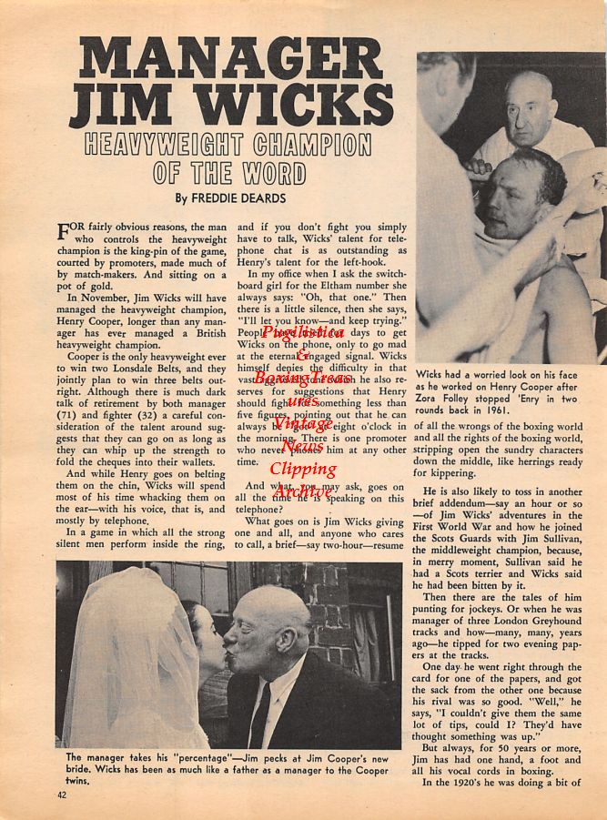 Boxing News Clipping #1052 - Jim Wicks, Henry Cooper, Sugar Ray Robinson vs. Carmen Basilio