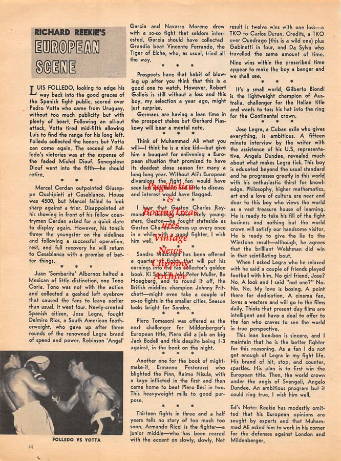 Boxing News Clipping #1053 - Jim Wicks, Freddie Deards, Luis Folledo vs. Pedro Votta