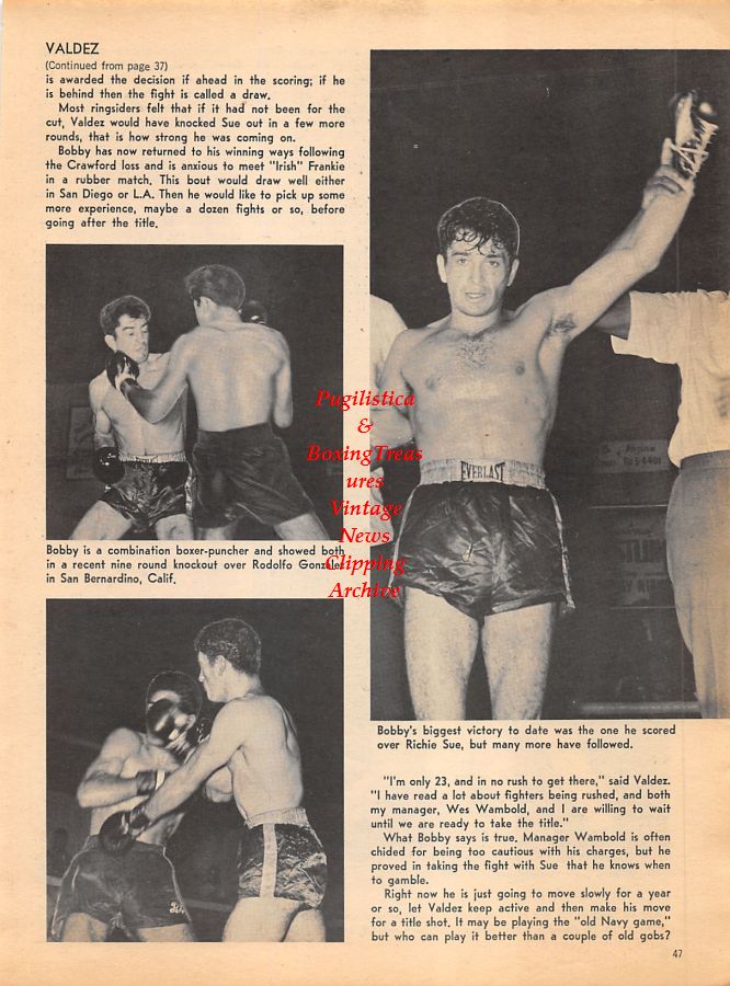 Boxing News Clipping #1055 - Bobby Valdez vs. Rodolfo Gonzalez, Lew Jenkins vs. Lou Ambers