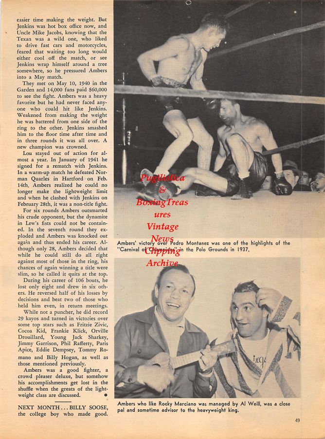 Boxing News Clipping #1056 - Lou Ambers vs. Pedro Montanez, Rocky Marciano