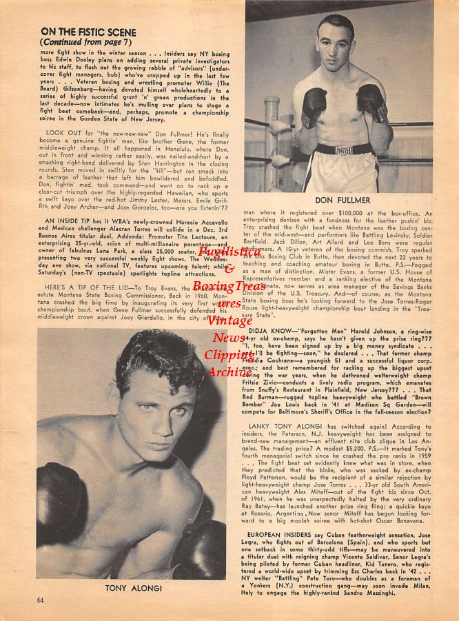 Boxing News Clipping #1058 - Tony Alongi, Don Fullmer