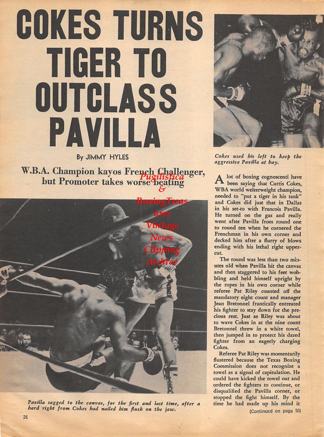 Boxing News Clipping #1068 - Curtis Cokes vs. Francois Pavilla, Horacio Accavallo