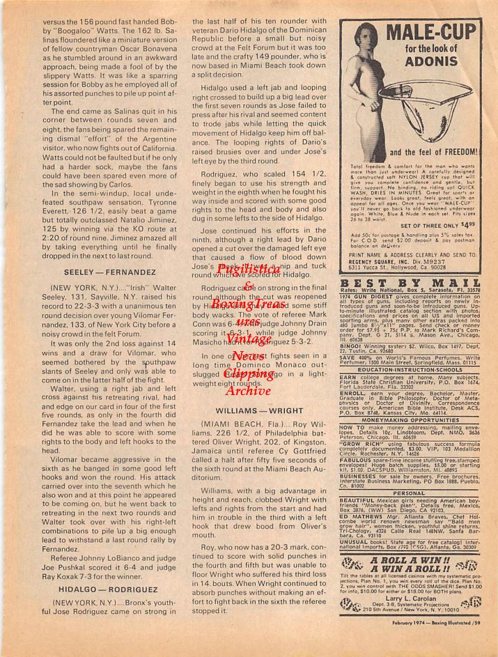 Boxing News Clipping #107 - 1974 Arthur Mercante Sr. & Jr., Joe King Roman, Harry Herschfield, Earnie Shavers & Others