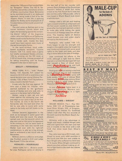 Boxing News Clipping #107 - 1974 Arthur Mercante Sr. & Jr., Joe King Roman, Harry Herschfield, Earnie Shavers & Others