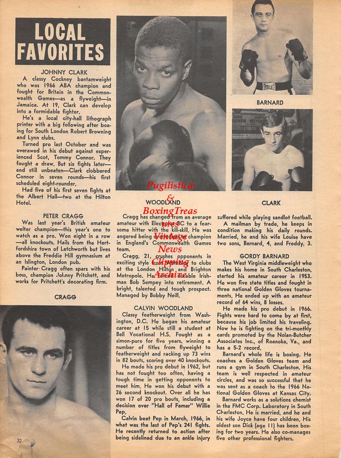 Boxing News Clipping #1071 - Johnny Clark, Peter Cragg, Calvin Woodland, Gordy Barnard