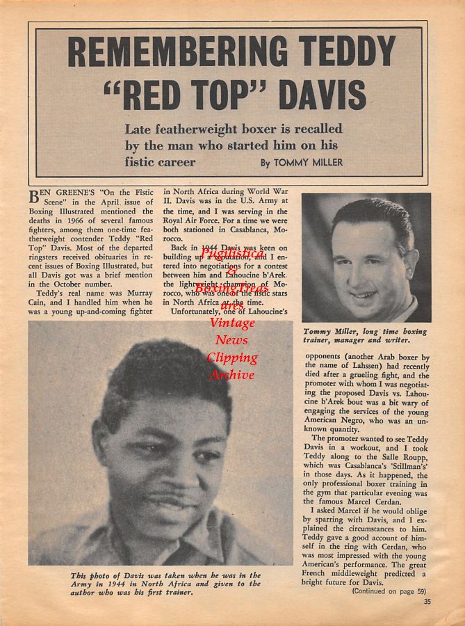Boxing News Clipping #1073 - Teddy "Red Top" Davis, Tommy Miller, Eddie Machen