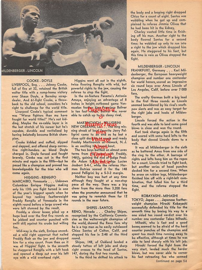 Boxing News Clipping #1074 - Muhammad Ali vs. Henry Cooper, Karl Mildenberger vs. Amos Lincoln