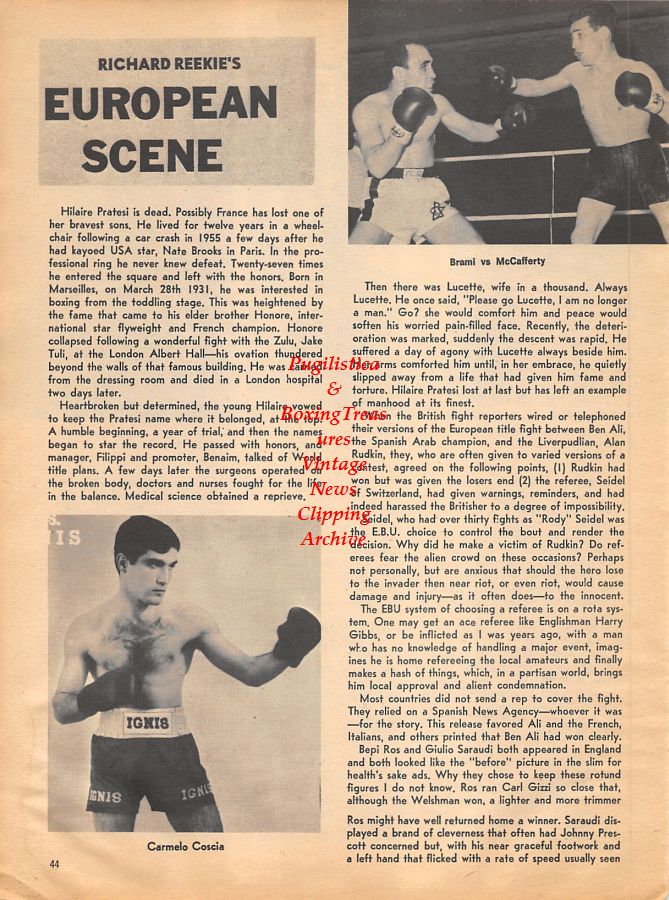 Boxing News Clipping #1077 - Carmela Coscia, Felix Said Brami vs. Sean McCafferty, Alf Mancini Sr., Tony Mancini, Denny Mancini