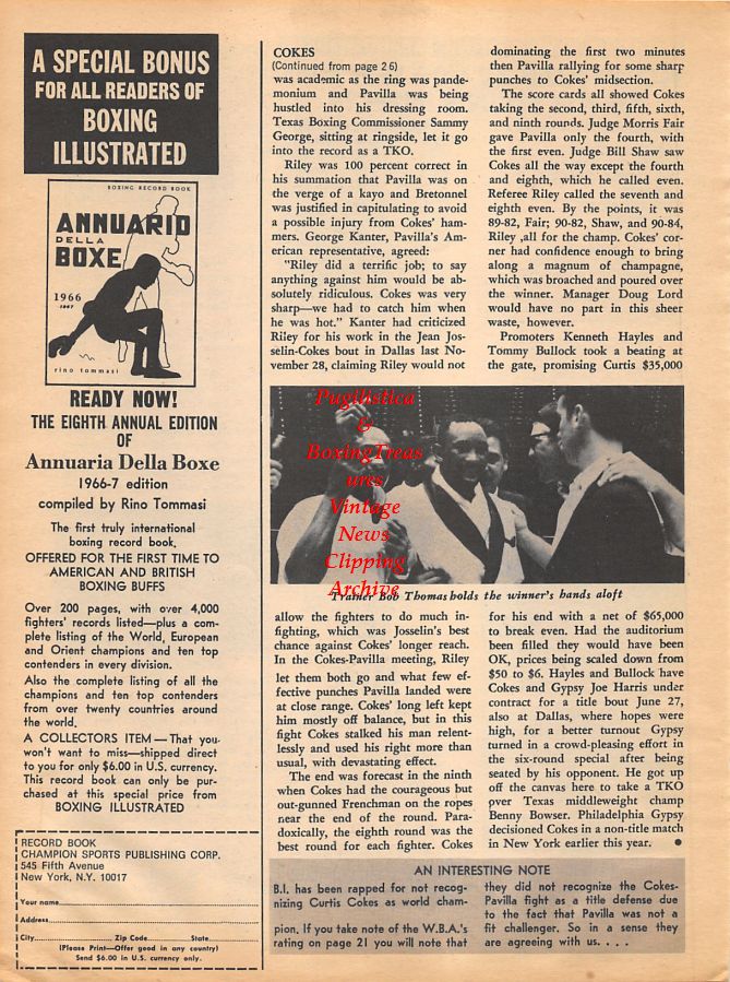 Boxing News Clipping #1079 - Manny Santos, Toro George, Curtis Cokes