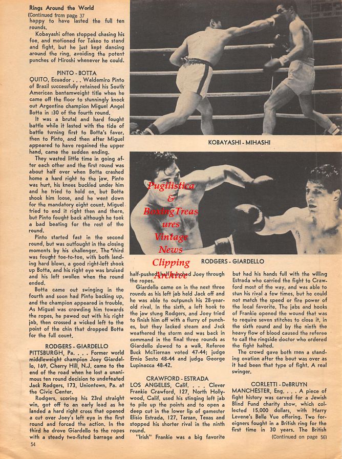 Boxing News Clipping #1081 - Hiroshi Kobayashi vs. Takeo Mihashi, Joey Giardello vs. Jack Rodgers