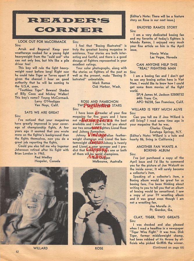 Boxing News Clipping #1084 - Dave Zyglewicz vs. Billy Daniels, Jess Willard, Lionel Rose