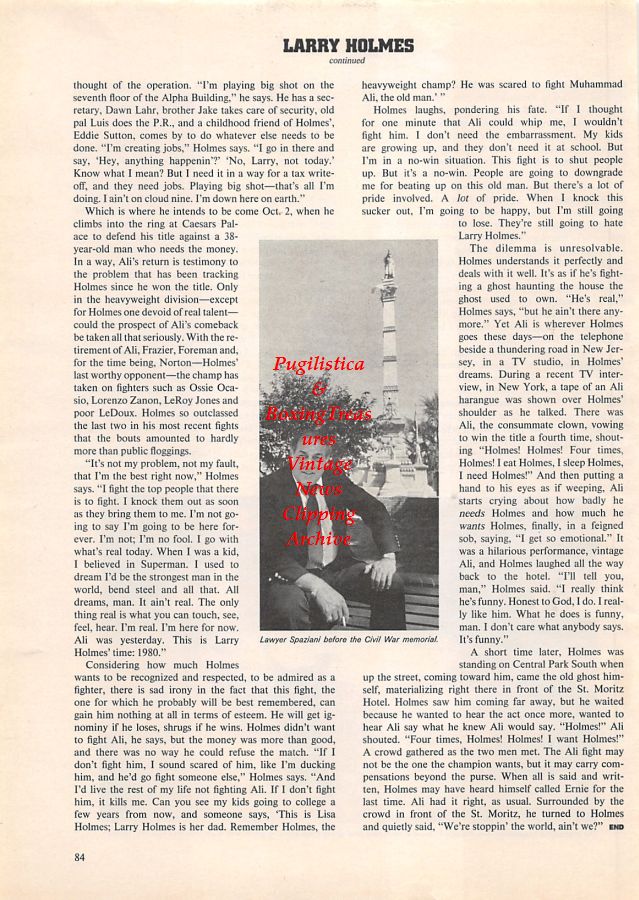 Boxing News Clipping #1087 - Larry Holmes, Charley Spaziani