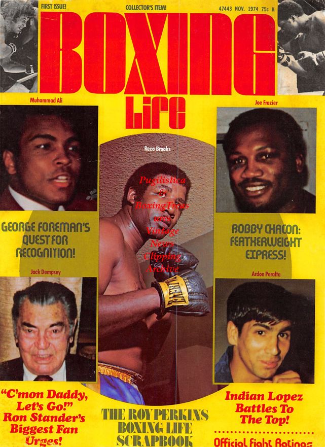 Boxing News Clipping #1098 - Reco Brooks, Muhammad Ali, Joe Frazier, Jack Dempsey, Ardon Peralta