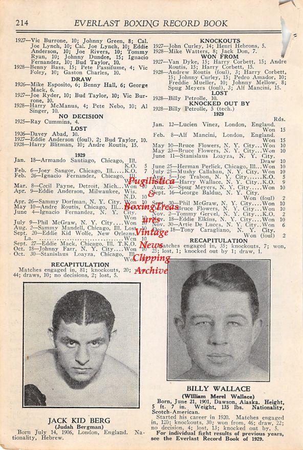Boxing News Clipping #11 - Jack Kid Berg, Billy Wallace, Tony Canzoneri