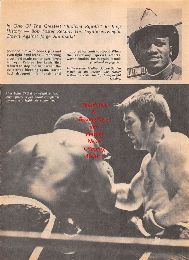 Boxing News Clipping #1106 - Joe Frazier vs. Jerry Quarry, George Foreman vs. Joe Frazier