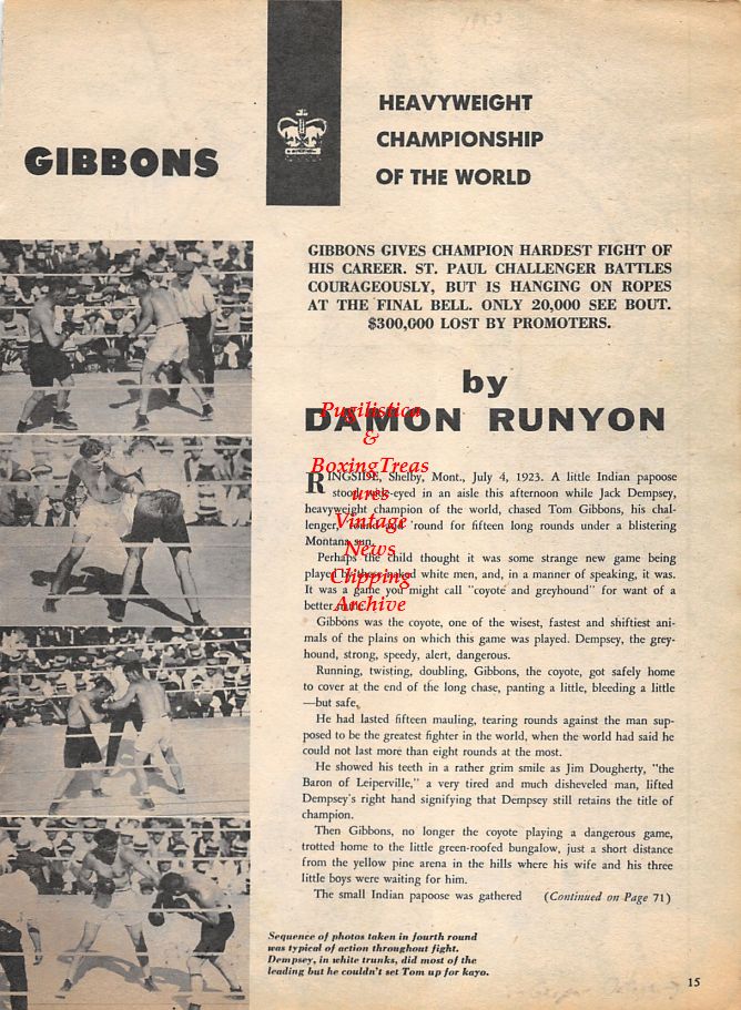 Boxing News Clipping #1118 - Gaspar Ortega, Jack Dempsey vs. Tommy Gibbons