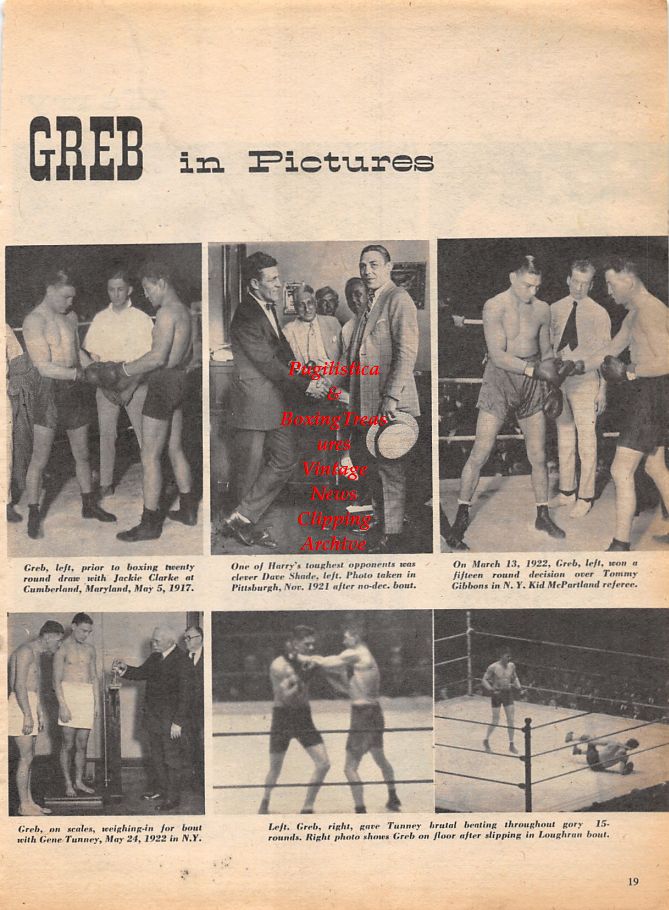 Boxing News Clipping #1120 - Harry Greb, Tiger Flowers, Dave Shade, Johnny Wilson, Gene Tunney and others