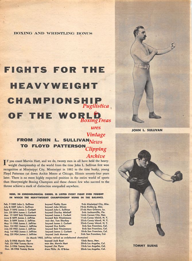 Boxing News Clipping #1124 - John L. Sullivan, Tommy Burns, Max Baer vs. Ernie Schaaf and others