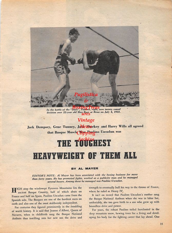Boxing News Clipping #1127 - Paulino Uzcudun, Max Baer, Tommy Loughran, Max Schmeling, King Levinsky, Ernie Schaaf