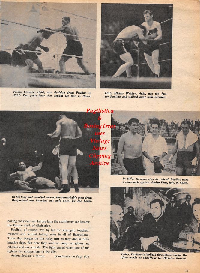 Boxing News Clipping #1128 - Paulino Uzcudun, Primo Carnera, Mickey Walker, Joe Louis, Adolfo Diaz