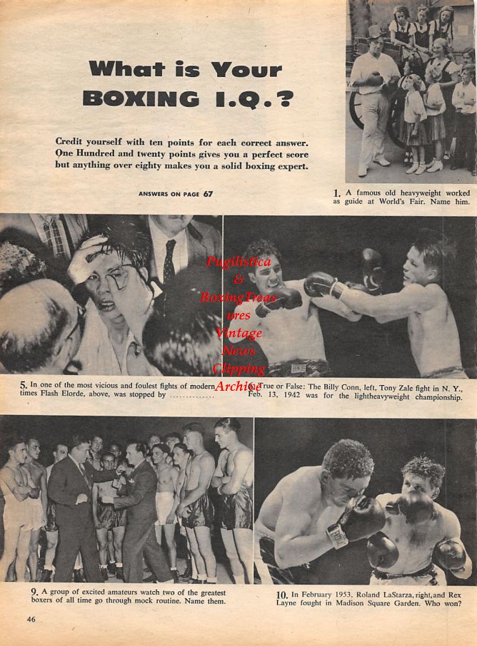 Boxing News Clipping #1132 - Maxie Rosenbloom, Jack Sharkey vs. Max Schmeling, Jim Braddock vs. Vincent Parille, Marcel Thil vs. Gorilla Jones, Flash Elorde, Roland LaStarza vs. Rex Layne and others