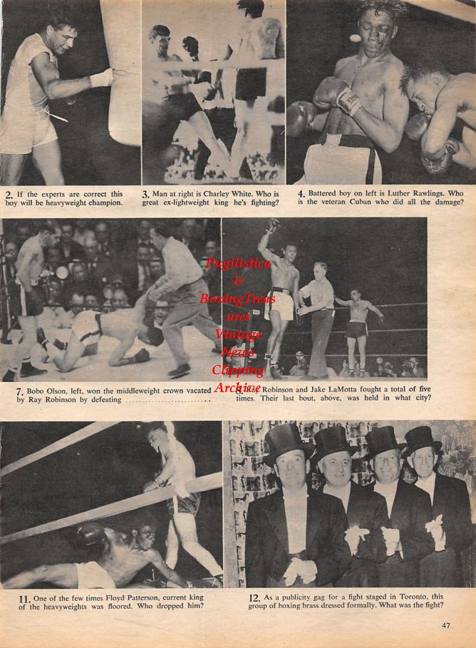 Boxing News Clipping #1133 - Charley White, Luther Rawlings, Bobo Olson, Sugar Ray Robinson vs. Jake LaMotta, Floyd Patterson