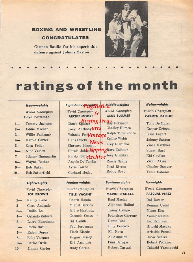 Boxing News Clipping #1135 - Deaf Burke vs. Samuel O'Rourke, Carmen Basilio