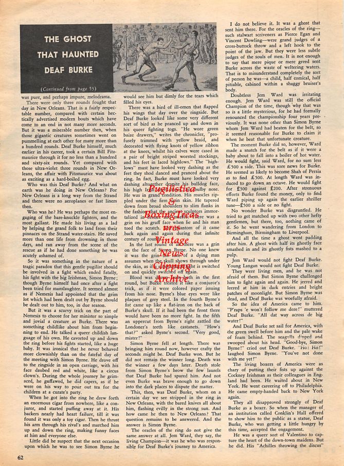 Boxing News Clipping #1137 - Deaf Burke vs. Samuel O'Rourke