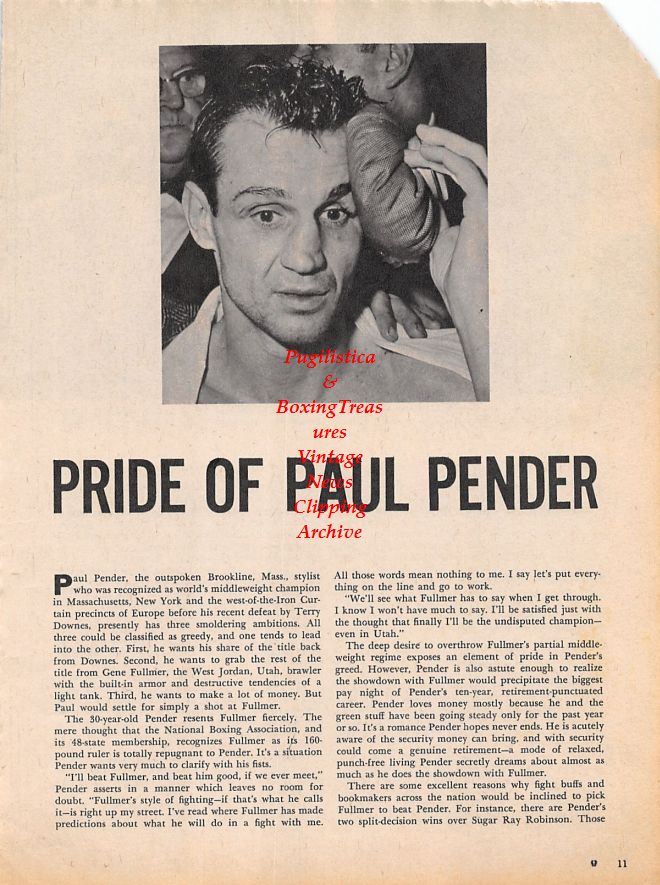 Boxing News Clipping #1143 - Paul Pender, Sugar Ray Robinson, Carmen Basilio