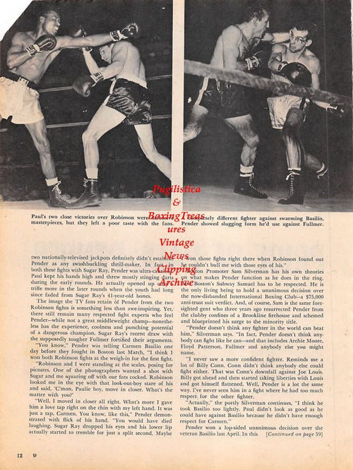 Boxing News Clipping #1143 - Paul Pender, Sugar Ray Robinson, Carmen Basilio