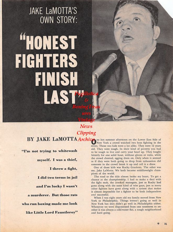 Boxing News Clipping #1152 - Jake LaMotta "Honest Fighters Finish Last"