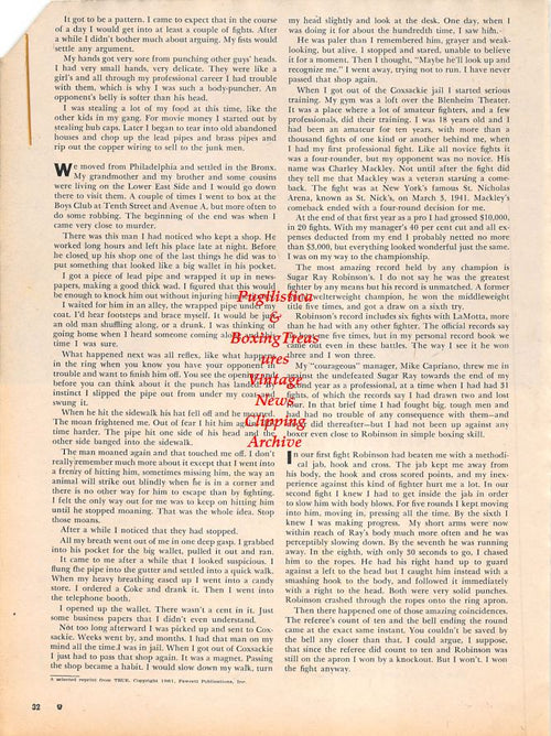 Boxing News Clipping #1152 - Jake LaMotta "Honest Fighters Finish Last"