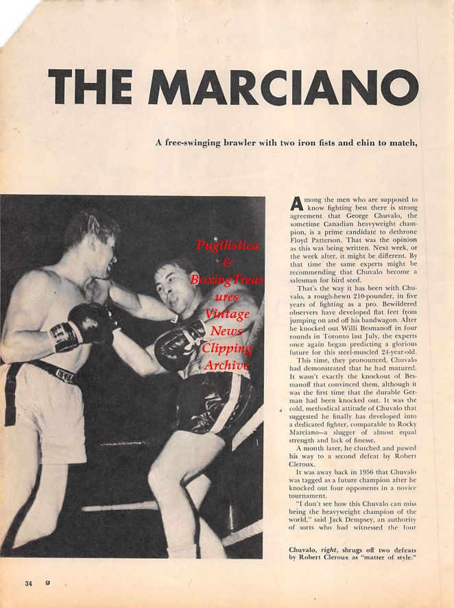 Boxing News Clipping #1153 - George Chuvalo vs. Robert Cleroux, Jake LaMotta vs. Marcel Cerdan