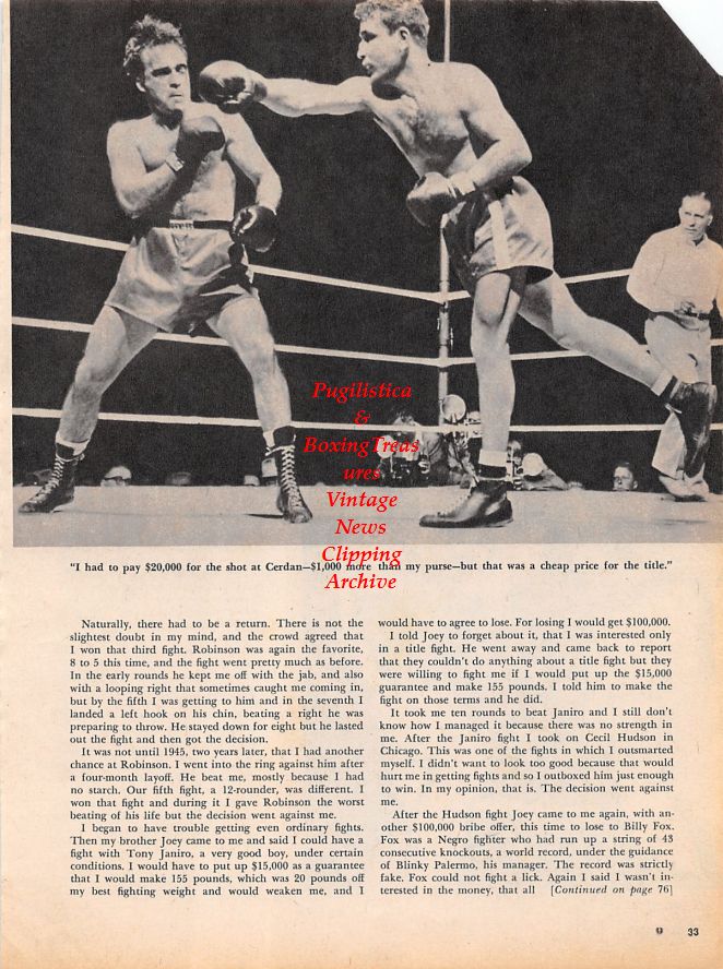 Boxing News Clipping #1153 - George Chuvalo vs. Robert Cleroux, Jake LaMotta vs. Marcel Cerdan